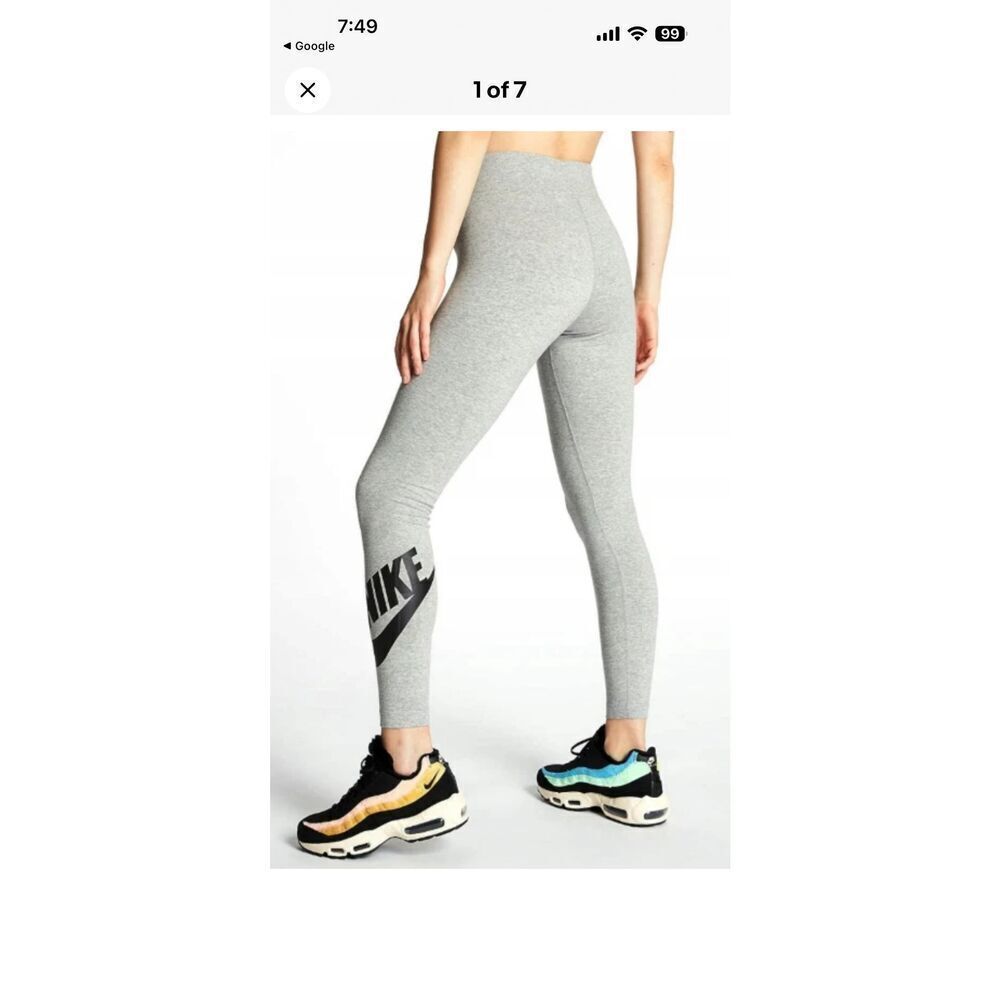 NIKE Womens Sportswear Essential High Waisted Grey Leggings Logo Medium